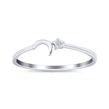 Moon and Star Ring Round Shape Simulated Cubic Zirconia 925 Sterling Silver